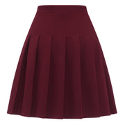 Dressystar Women Mini Pleated Skirt High Low Basic Flared A Line Skirt Burgundy