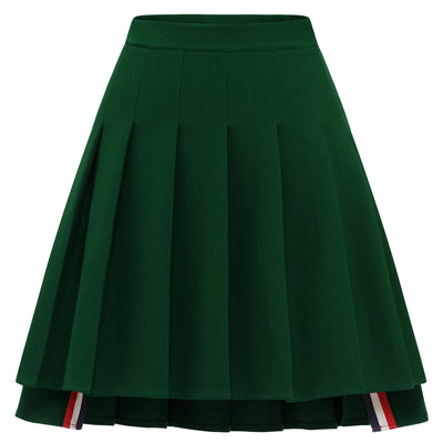 Dressystar Women Mini Pleated Skirt High Low Basic Flared A Line Skirt Green