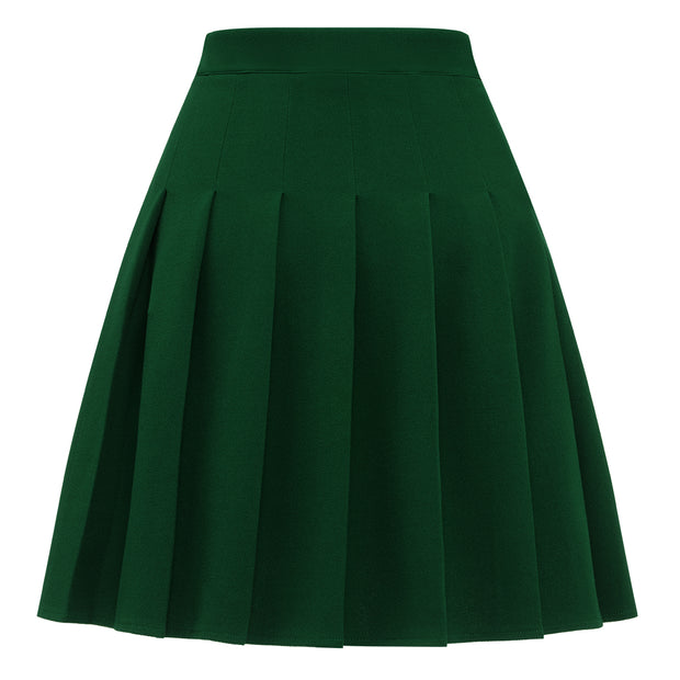 Dressystar Women Mini Pleated Skirt High Low Basic Flared A Line Skirt Green