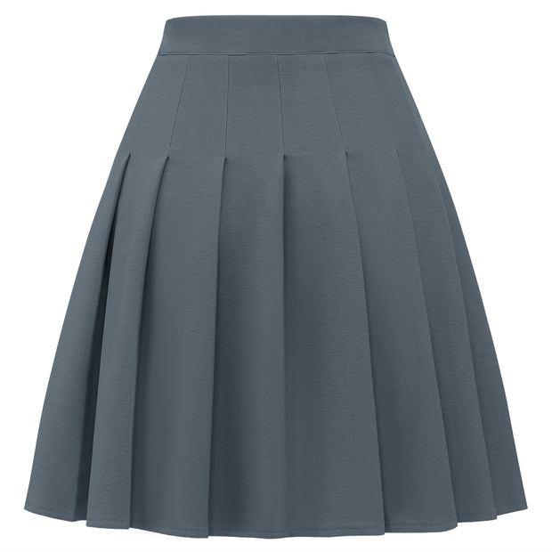 Dressystar Women Mini Pleated Skirt High Low Basic Flared A Line Skirt Grey