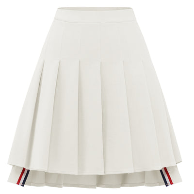 Dressystar Women Mini Pleated Skirt High Low Basic Flared A Line Skirt White