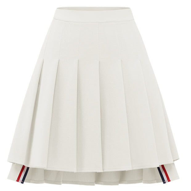 Dressystar Women Mini Pleated Skirt High Low Basic Flared A Line Skirt White