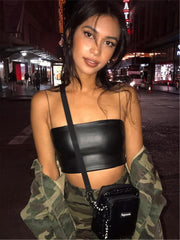 Sexy Tight Short PU Leather Crop Top