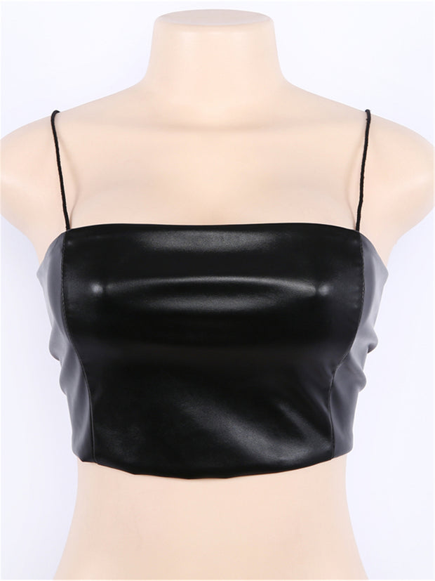 Sexy Tight Short PU Leather Crop Top