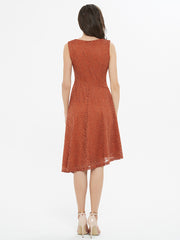 Caramel Brown Lace Asymmetrical Dress