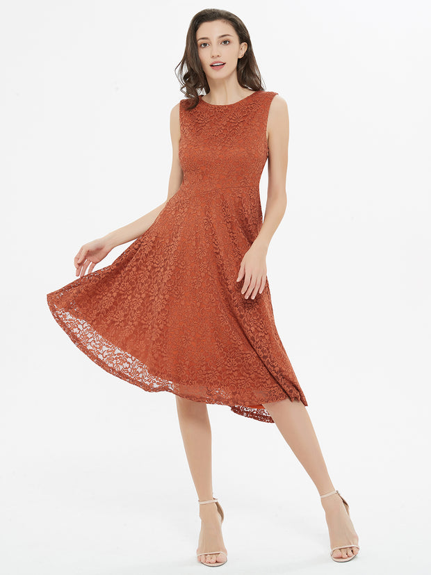 Caramel Brown Lace Asymmetrical Dress