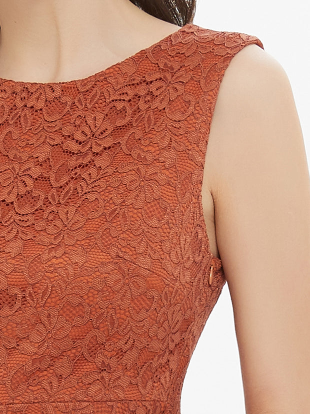 Caramel Brown Lace Asymmetrical Dress