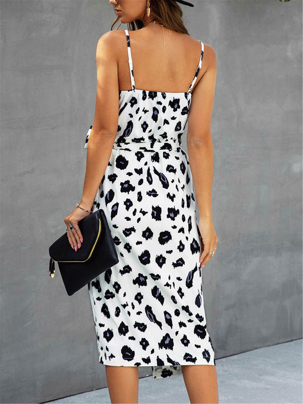 White Summer Print Wrap Midi Dress