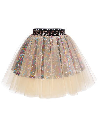 Dressystar Women Tutu Mini Sequins Skirts Tulle Petticoat Party Skirt Champagne
