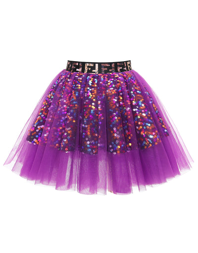 Dressystar Women Tutu Mini Sequins Skirts Tulle Petticoat Party Skirt Grape