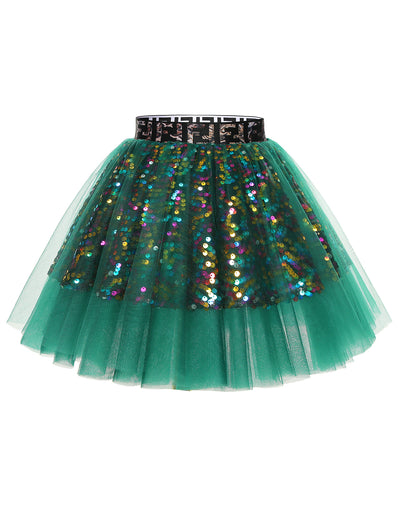 Dressystar Women Tutu Mini Sequins Skirts Tulle Petticoat Party Skirt Green