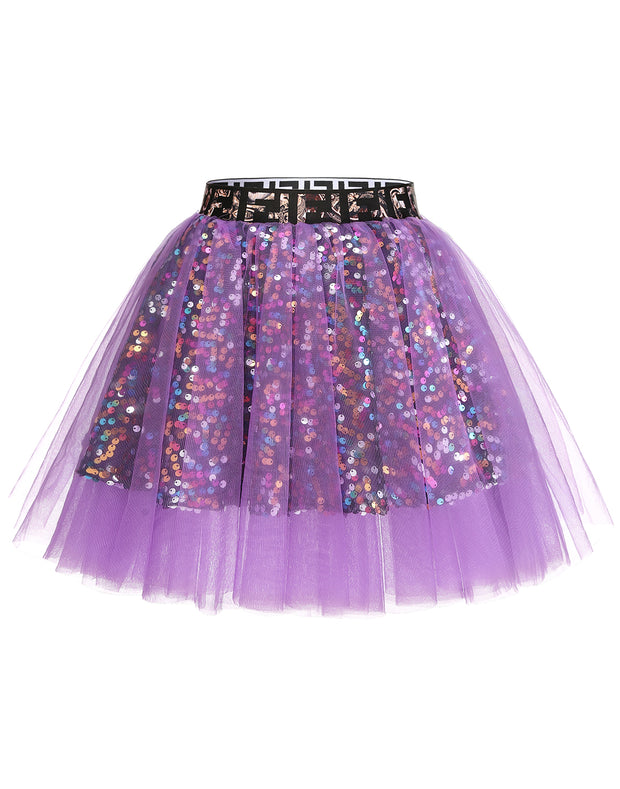 Dressystar Women Tutu Mini Sequins Skirts Tulle Petticoat Party Skirt Lavender