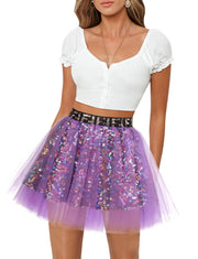 Dressystar Women Tutu Mini Sequins Skirts Tulle Petticoat Party Skirt Lavender