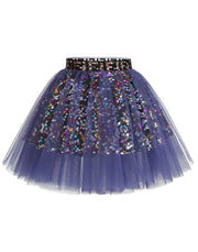 Dressystar Women Tutu Mini Sequins Skirts Tulle Petticoat Party Skirt Navy