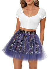 Dressystar Women Tutu Mini Sequins Skirts Tulle Petticoat Party Skirt Navy