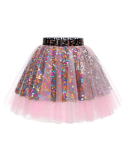 Dressystar Women Tutu Mini Sequins Skirts Tulle Petticoat Party Skirt Pink