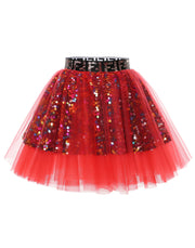 Dressystar Women Tutu Mini Sequins Skirts Tulle Petticoat Party Skirt Red