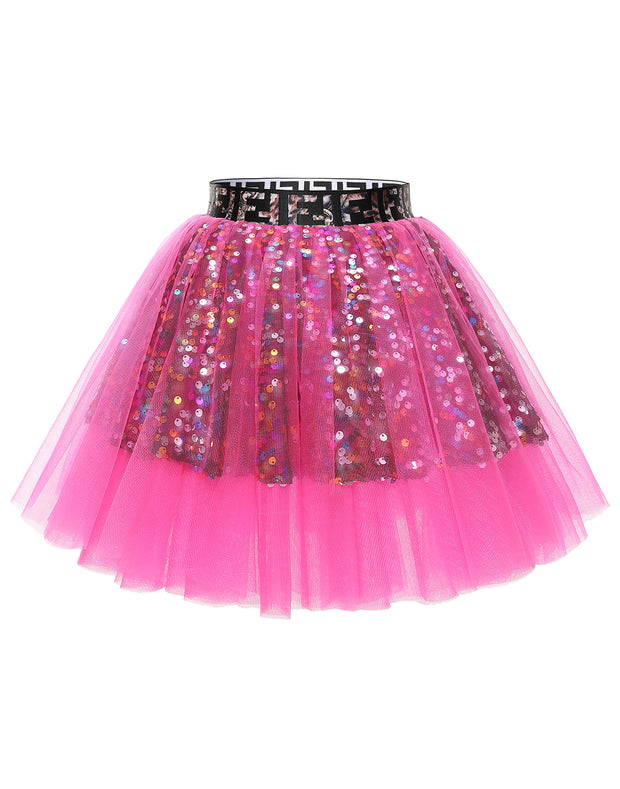 Dressystar Women Tutu Mini Sequins Skirts Tulle Petticoat Party Skirt Rose