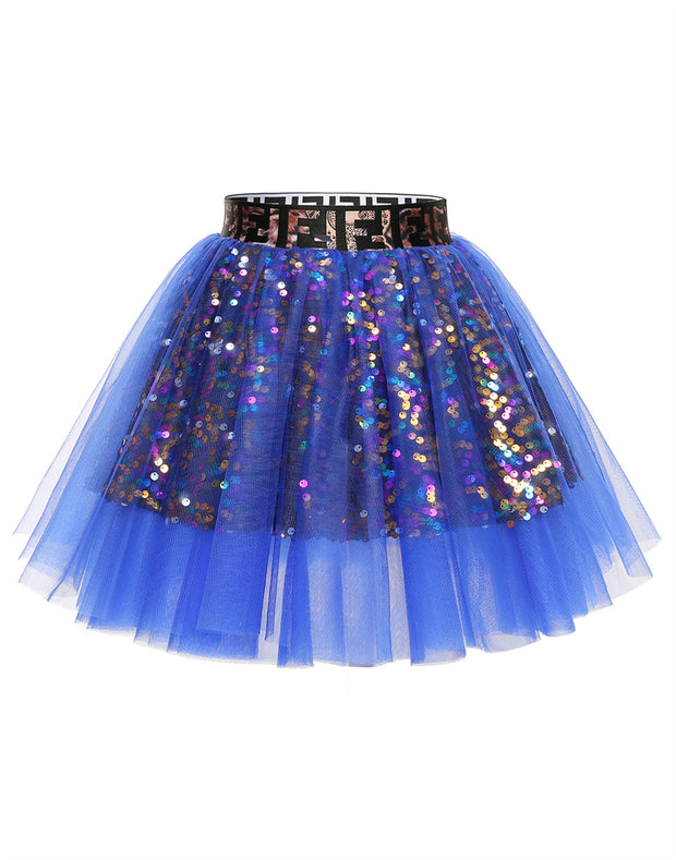 Dressystar Women Tutu Mini Sequins Skirts Tulle Petticoat Party Skirt RoyalBlue