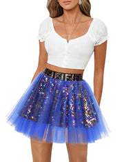 Dressystar Women Tutu Mini Sequins Skirts Tulle Petticoat Party Skirt RoyalBlue