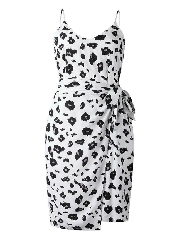 White Summer Print Wrap Midi Dress