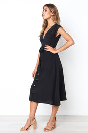 Dressystar Black Women Work Casual Midi Dress with Belt