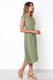 Dressystar Green Summer Casual Short Sleeve Swing Dress with Belt