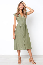 Dressystar Green Summer Casual Short Sleeve Swing Dress with Belt