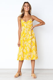Dressystar Yellow Casual Loose Floral Print Dress with Pockets Summer