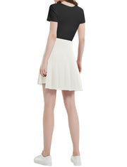 Dressystar Women Mini Pleated Skirt High Low Basic Flared A Line Skirt White