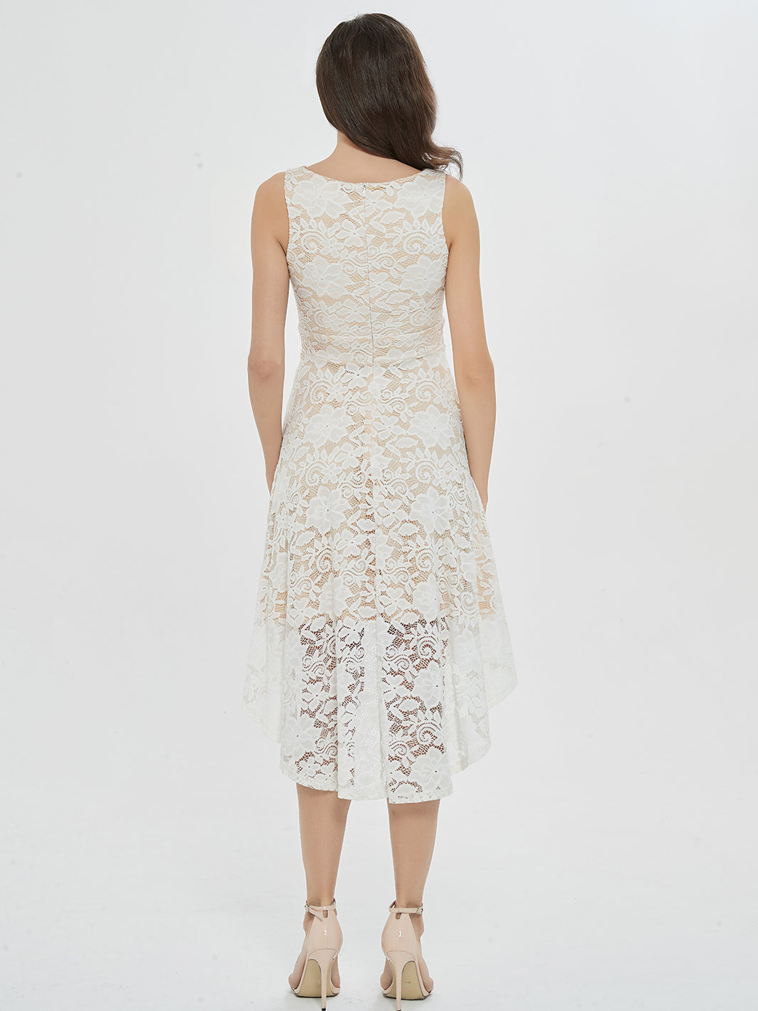 Love Swept White Sleeveless Lace High-Low Midi Dress – Dressystar