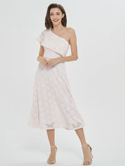 White Ruffled One-Shoulder Midi Dress