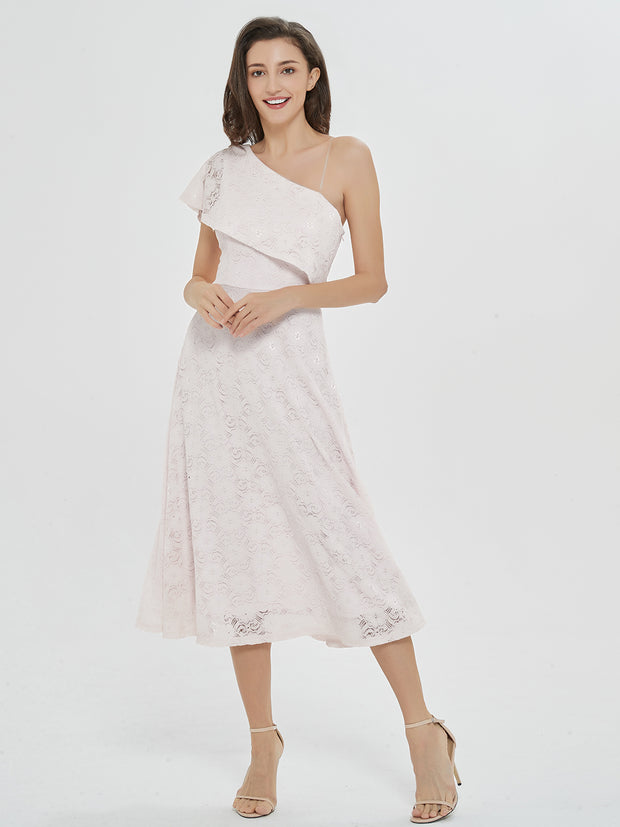 White Ruffled One-Shoulder Midi Dress