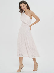 White Ruffled One-Shoulder Midi Dress