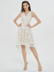 Love Swept White Sleeveless Lace High-Low Midi Dress