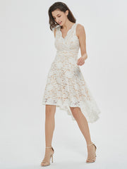 Love Swept White Sleeveless Lace High-Low Midi Dress