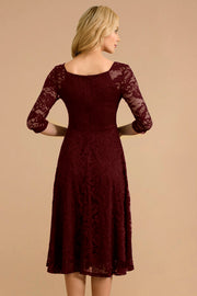 Dressystar women v neck midi lace dress 0058 burgundy back