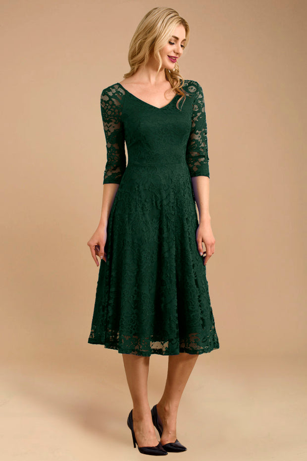 Dressystar women v neck midi lace dress 0058 darkgreen main