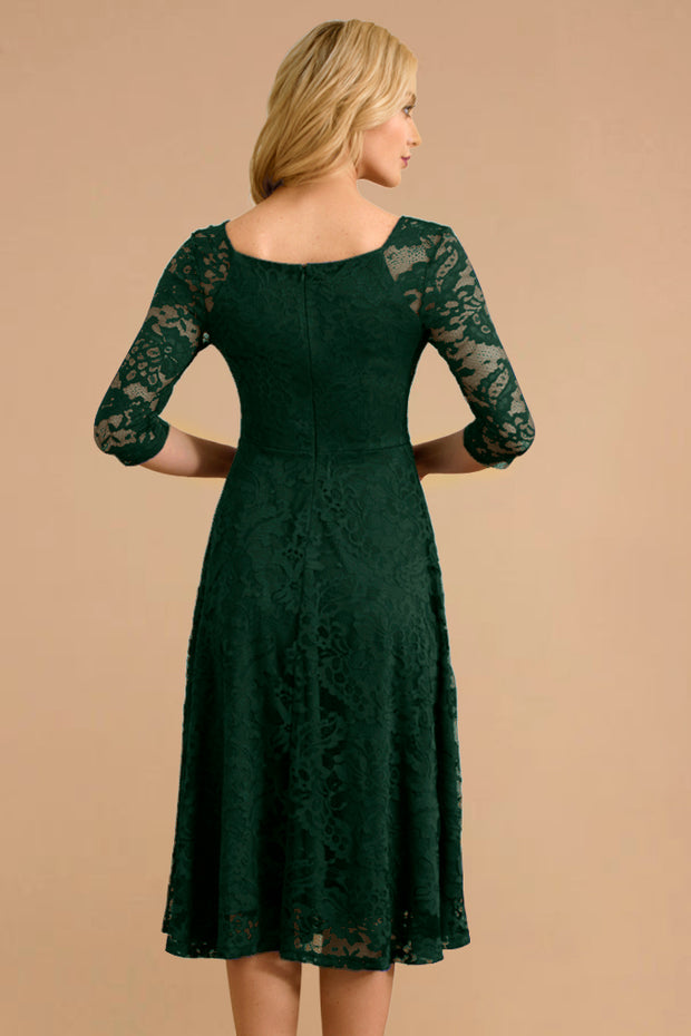 Dressystar women v neck midi lace dress 0058 darkgreen back