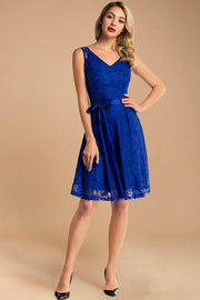 royalblue short lace dress with belt