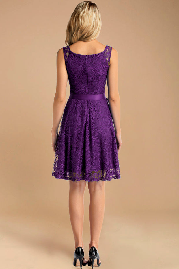 v neck short lace bridesmaid dress purple