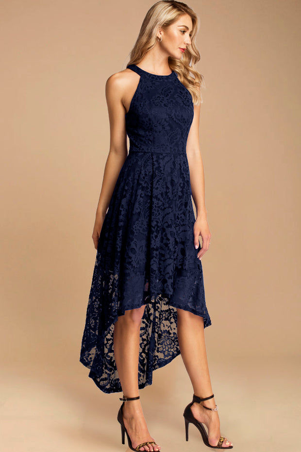 Flowy Halter Lace Cocktail Dress | Navy High Low Bridesmaid Dress Dressystar Flowy Halter Lace Cocktail Dress | Navy High Low Bridesmaid Dress Dressystar