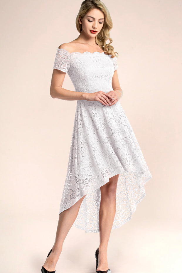 Fresh White Off Shoulder High Low Lace Dress | Dressystar Fresh White Off Shoulder High Low Lace Dress | Dressystar