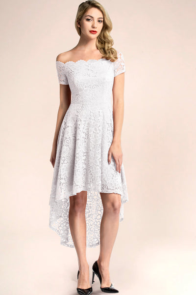 dressystar white off shoulder lace high low formal dress