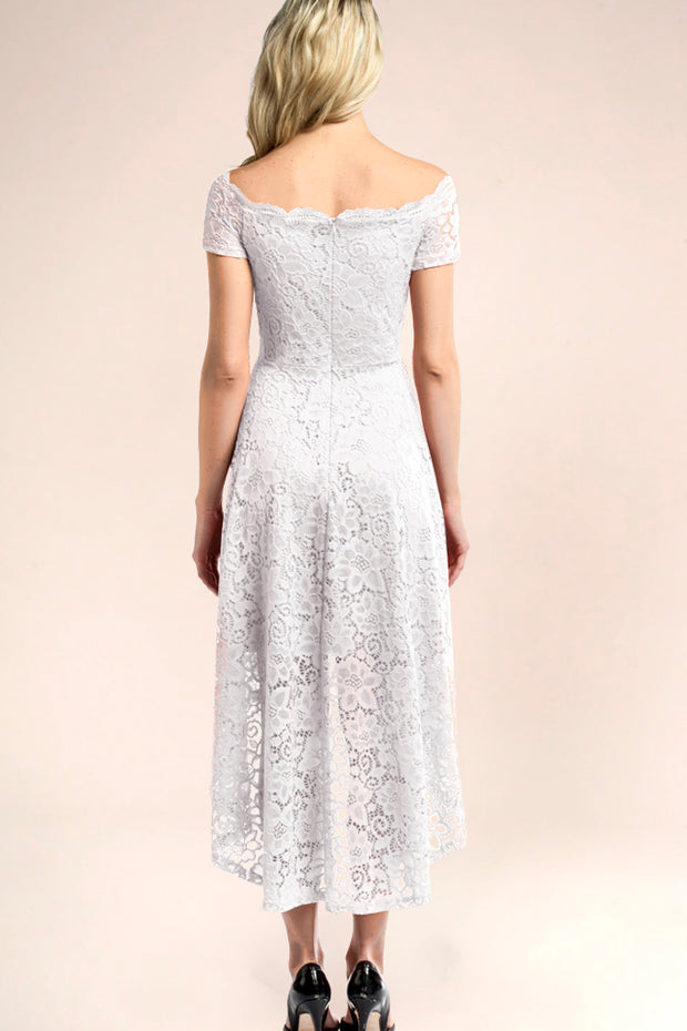 Fresh White Off Shoulder High Low Lace Dress | Dressystar Fresh White Off Shoulder High Low Lace Dress | Dressystar