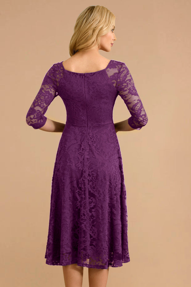 Dressystar women v neck midi lace dress 0058 purple back