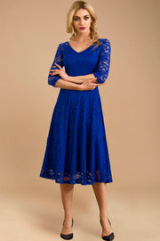 Dressystar women v neck midi lace dress 0058 royalblue front