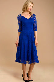 Dressystar women v neck midi lace dress 0058 royalblue main