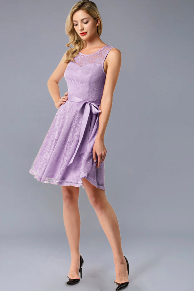 Cute Lavender Floral Lace Bridesmaid Dress with Belt | Dressystar Cute Lavender Floral Lace Bridesmaid Dress with Belt | Dressystar