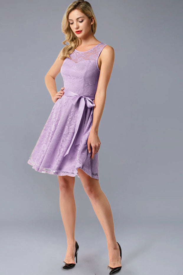 Cute Lavender Floral Lace Bridesmaid Dress with Belt | Dressystar Cute Lavender Floral Lace Bridesmaid Dress with Belt | Dressystar